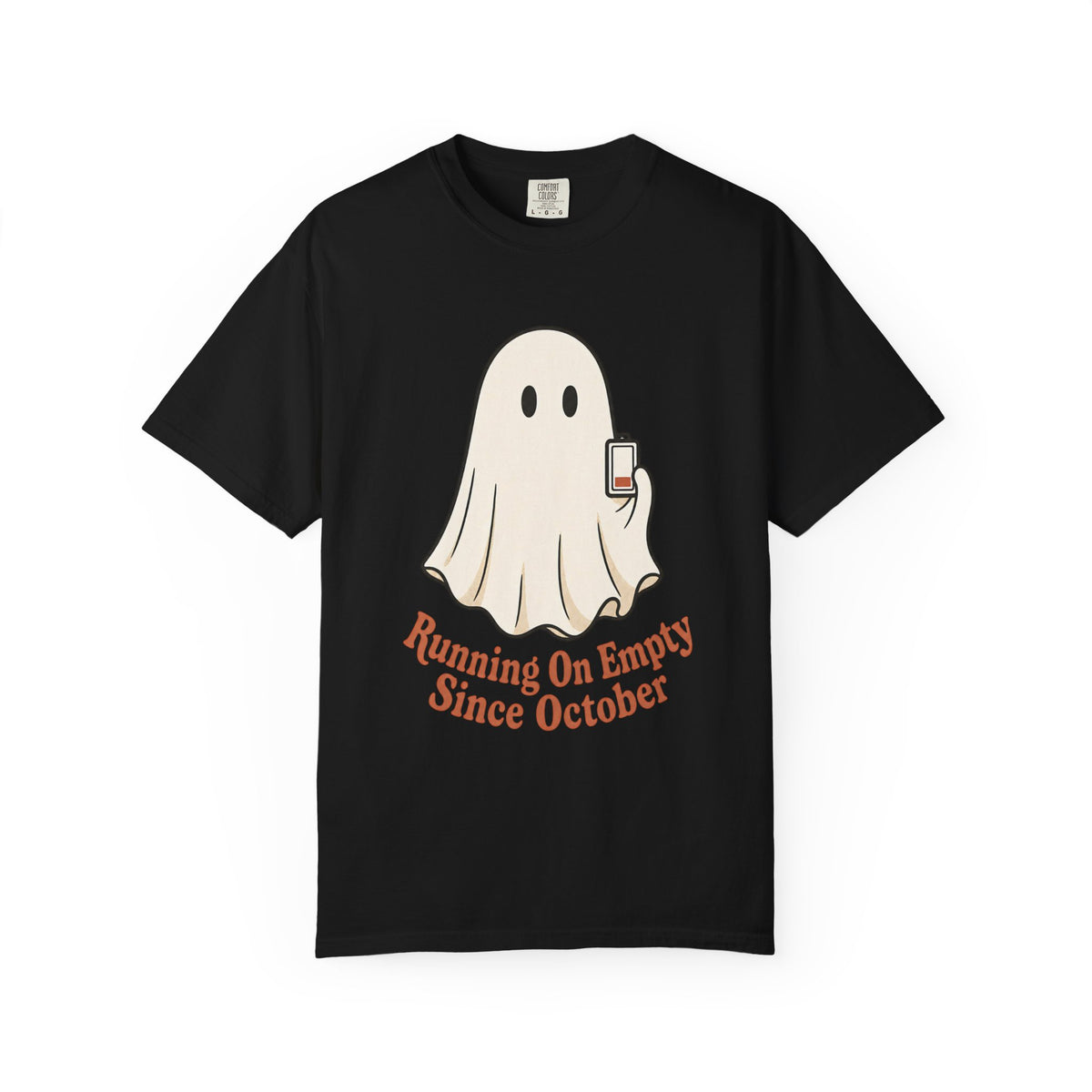 Running On Empty Since October T-Shirt - Black - On Model Side