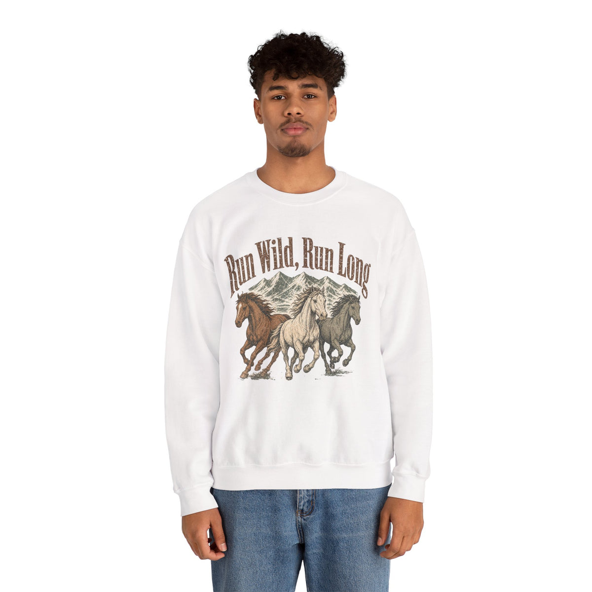 Run Wild Run Long Sweatshirt - White - On Model Male
