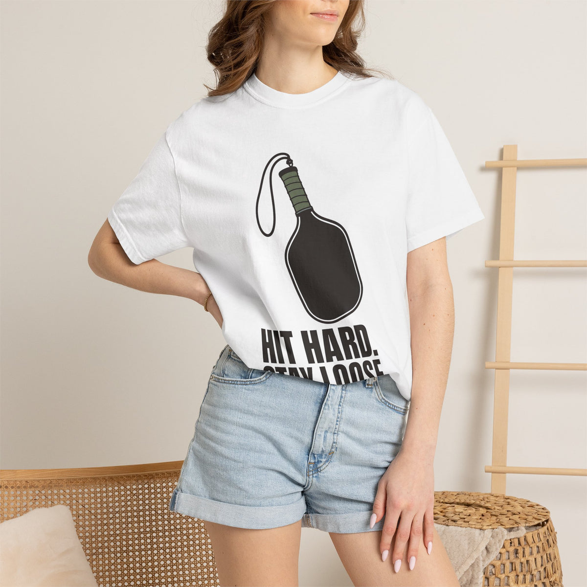 Hit Hard, Stay Loose T-Shirt - White - On Model Female