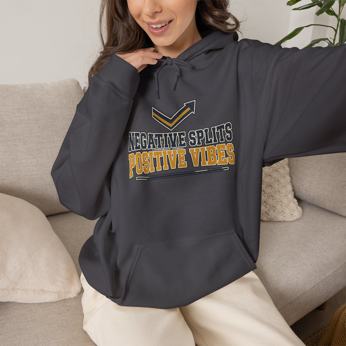 Negative Splits Positive Vibes Hoodie - Charcoal - On Model Female