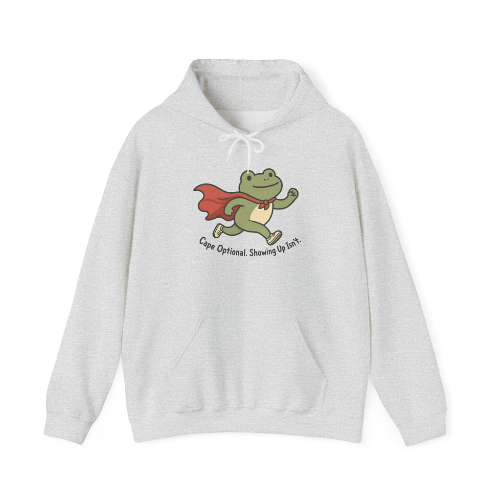 Superhero Frog running Hoodie - Ash - flat lay1