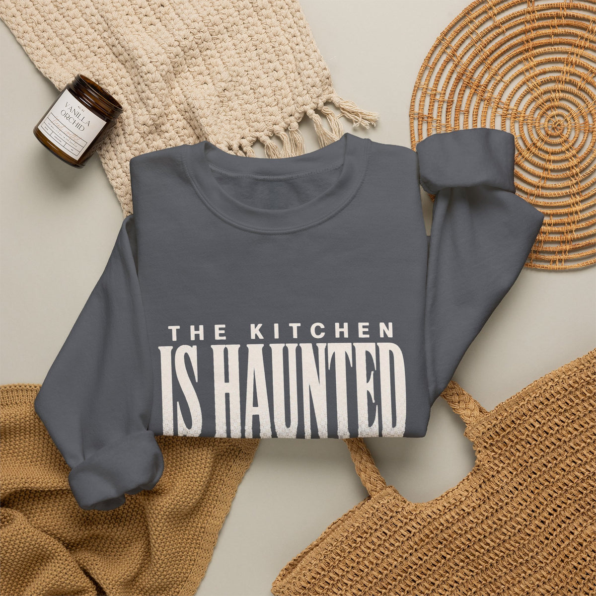 The Kitchen Is Haunted Sweatshirt - Charcoal - Flat Lay
