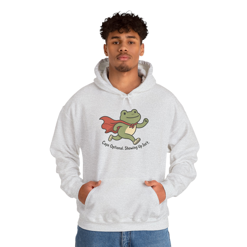 Superhero Frog running Hoodie - Ash - on model male