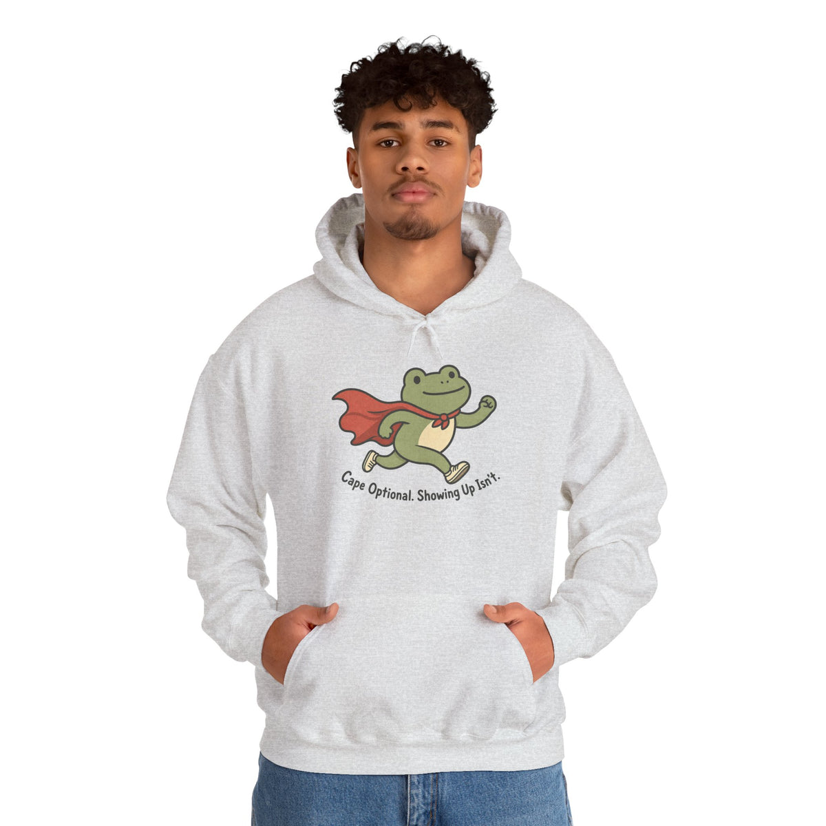 Superhero Frog running Hoodie - Ash - on model male