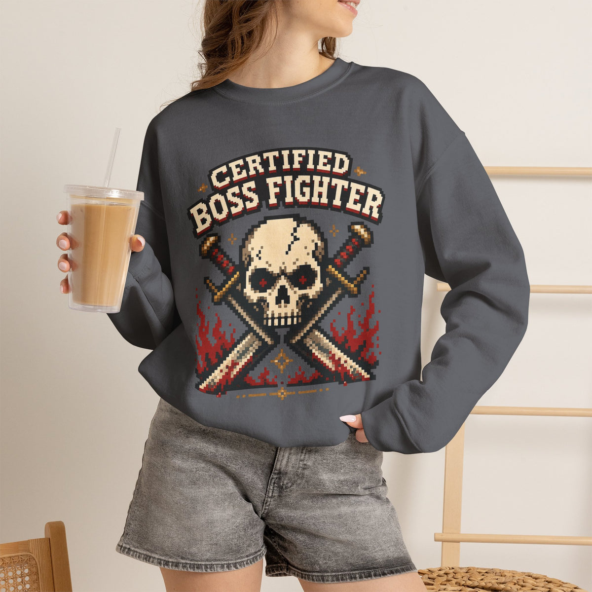 Certified Boss Fighter Sweatshirt - Charcoal - On Model Female