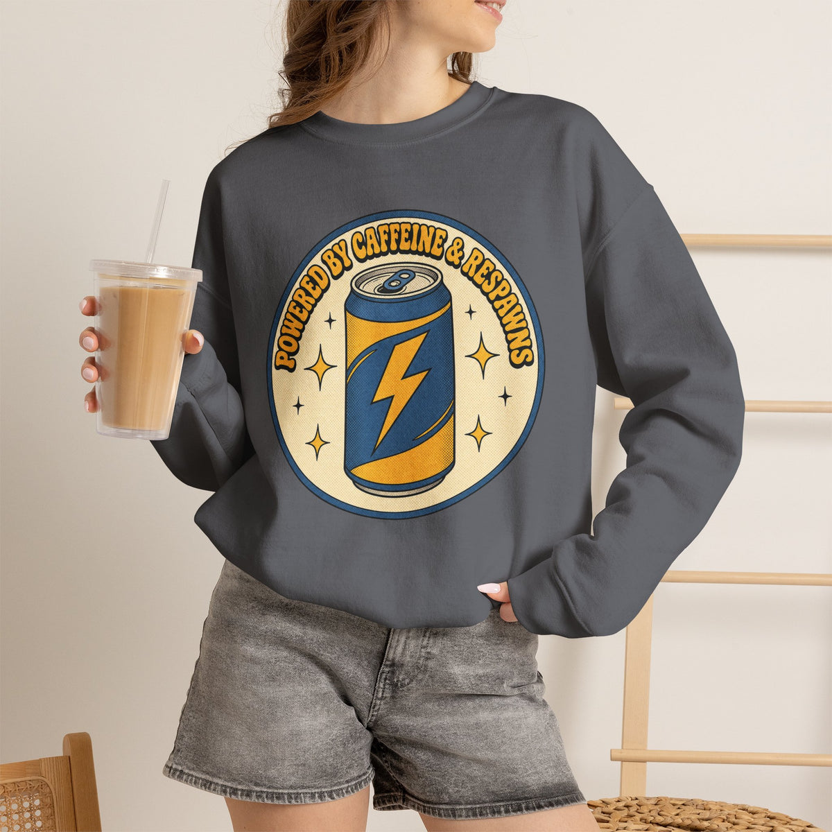 Caffeinated Energy Can Sweatshirt - Charcoal - On Model Female