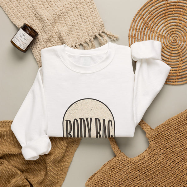 BODY BAG It's a Shot, Not a Threat Sweatshirt - White - Flat Lay