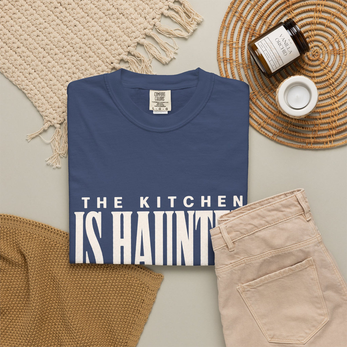The Kitchen Is Haunted T-Shirt - China Blue - Flat Lay