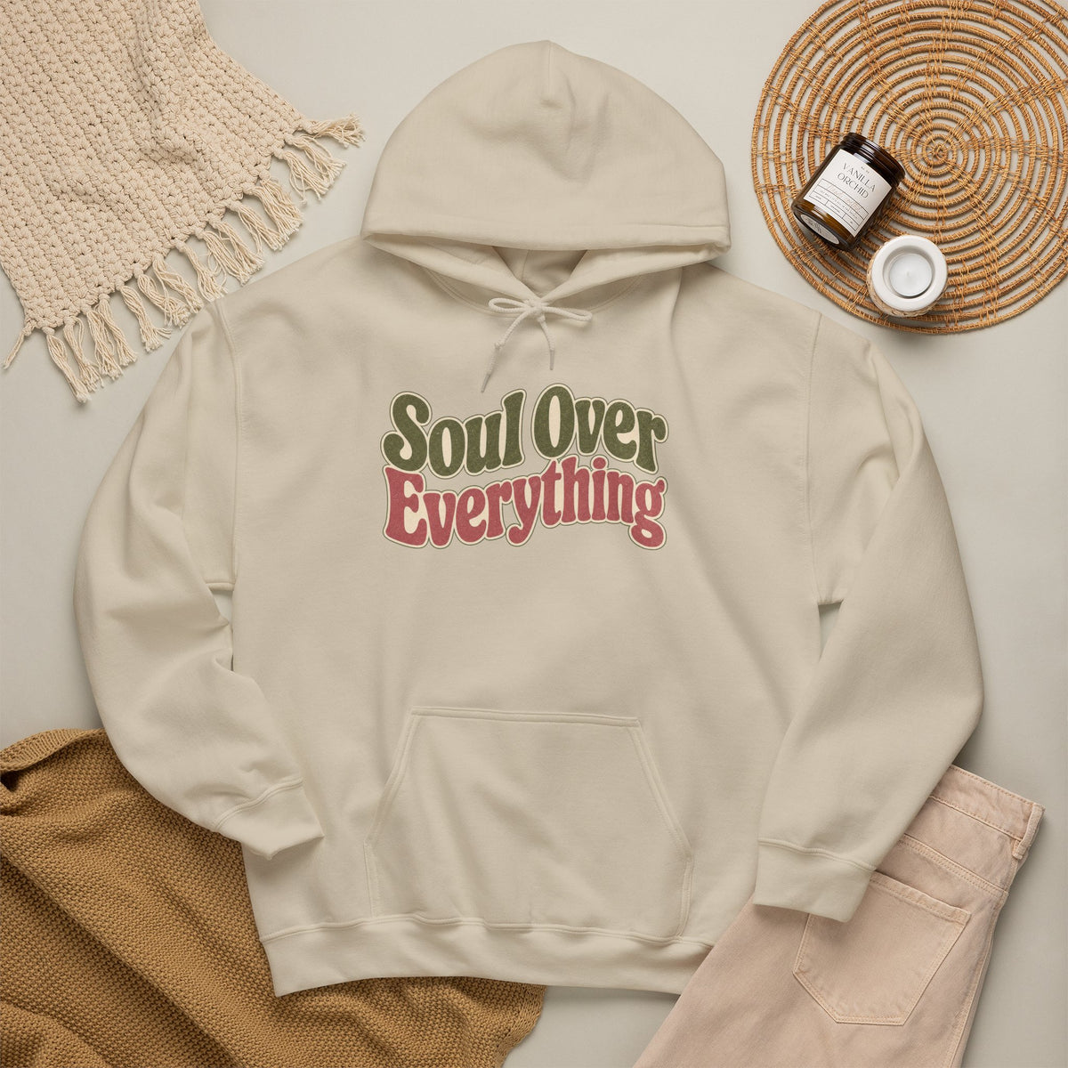 Soul Over Everything Hoodie - Sand - Flat Lay