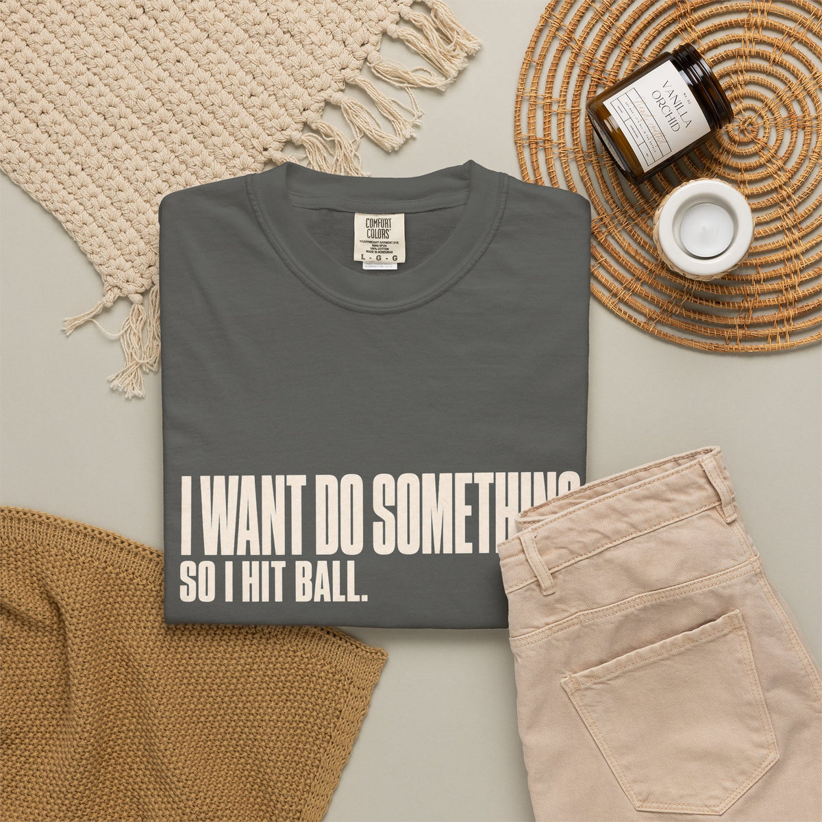 I Want Do Something So I Hit Ball T-Shirt - Pepper - Flat Lay