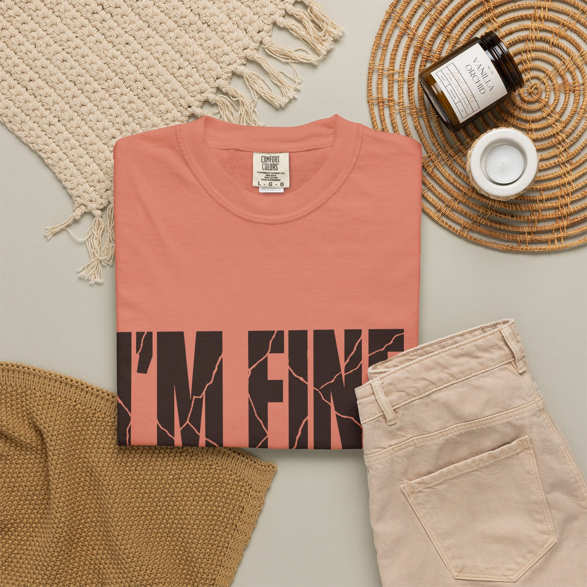 I'm Fine. Keep Playing. T-Shirt - Terracotta - Flat Lay