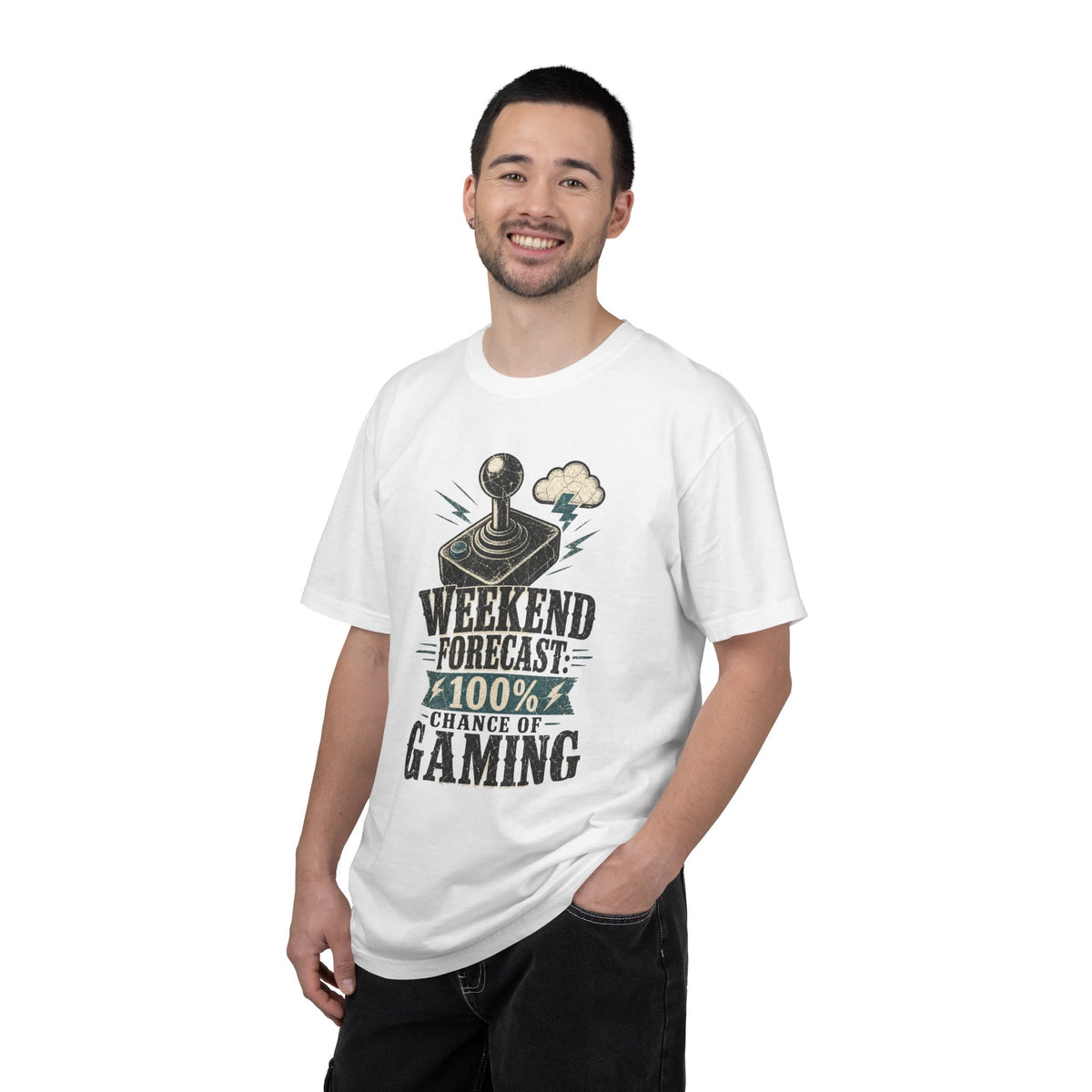 Weekend Forecast 100% Gaming T-shirt - White - On Model Male