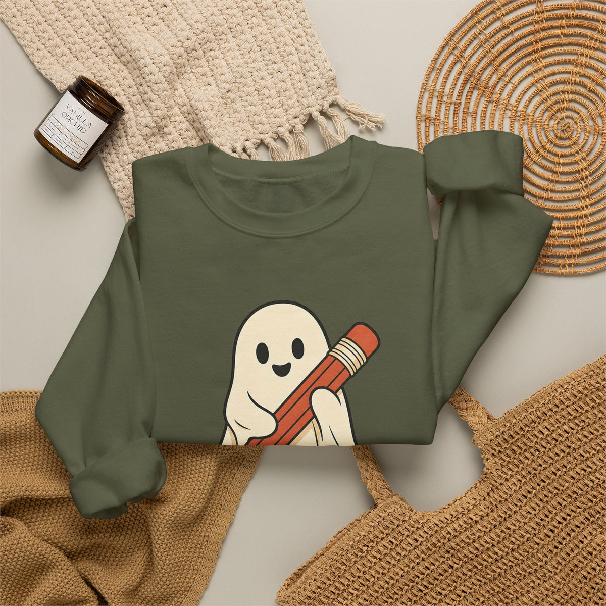 Teaching Little Monsters Sweatshirt - Military Green - Flat Lay
