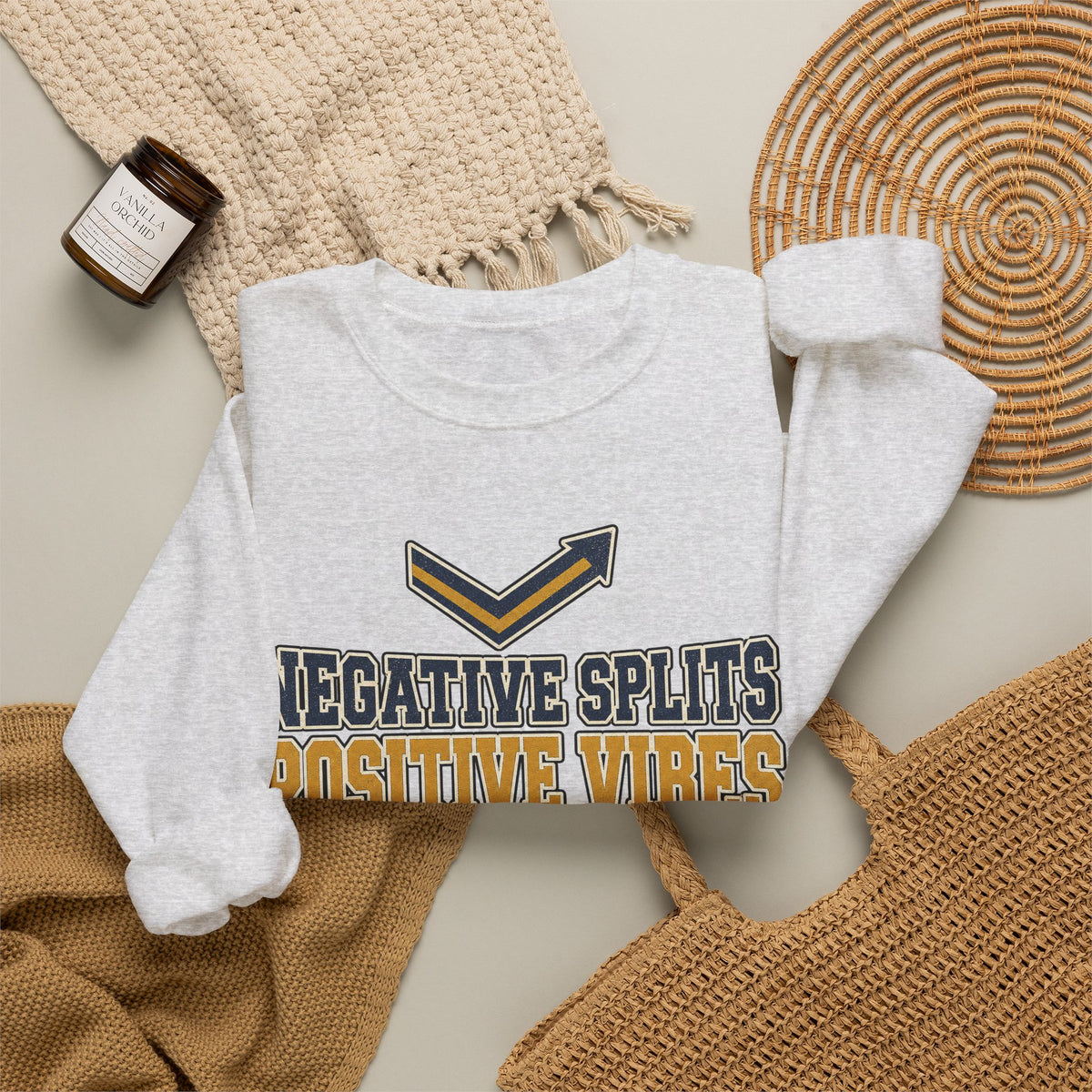Negative Splits Positive Vibes Sweatshirt - Ash - Flat Lay
