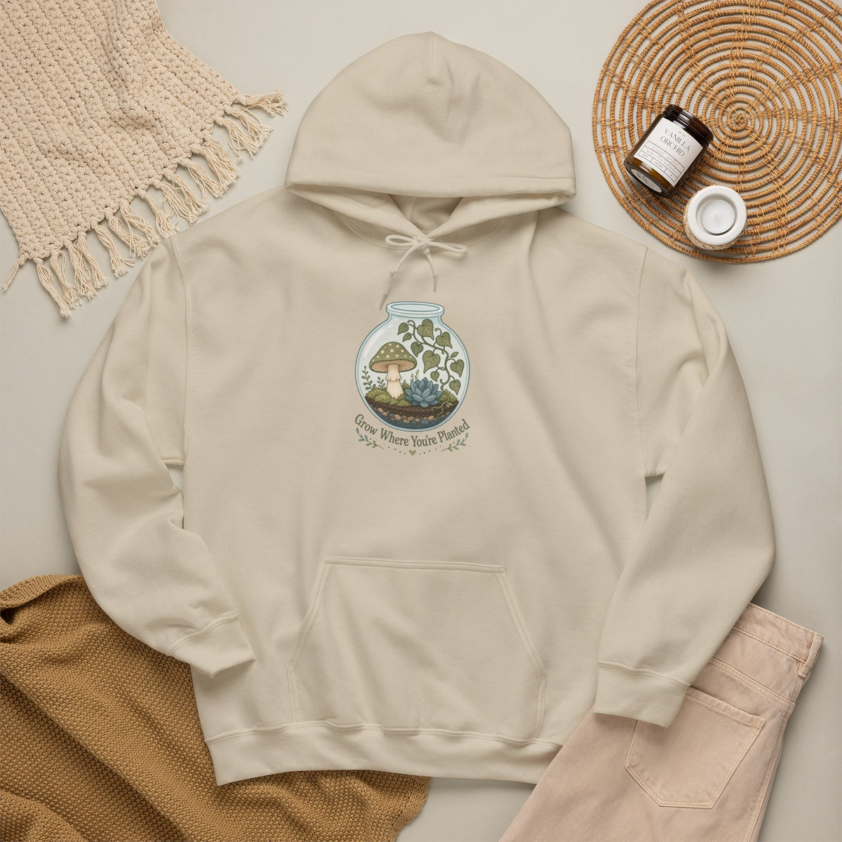 Grow Where You're Planted Hoodie - Sand - Flat Lay