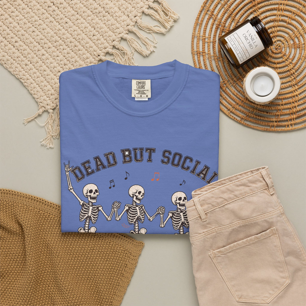 Dead But Social T-Shirt - Mystic Blue - Flat Lay
