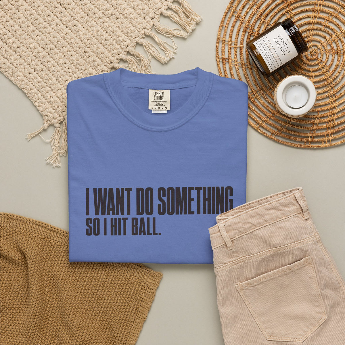 I Want Do Something So I Hit Ball T-Shirt - Mystic Blue - Flat Lay