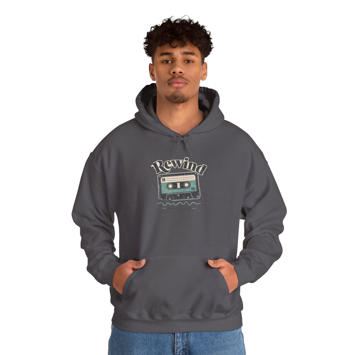 Retro Cassette Tape Hoodie - Charcoal - On Model Male