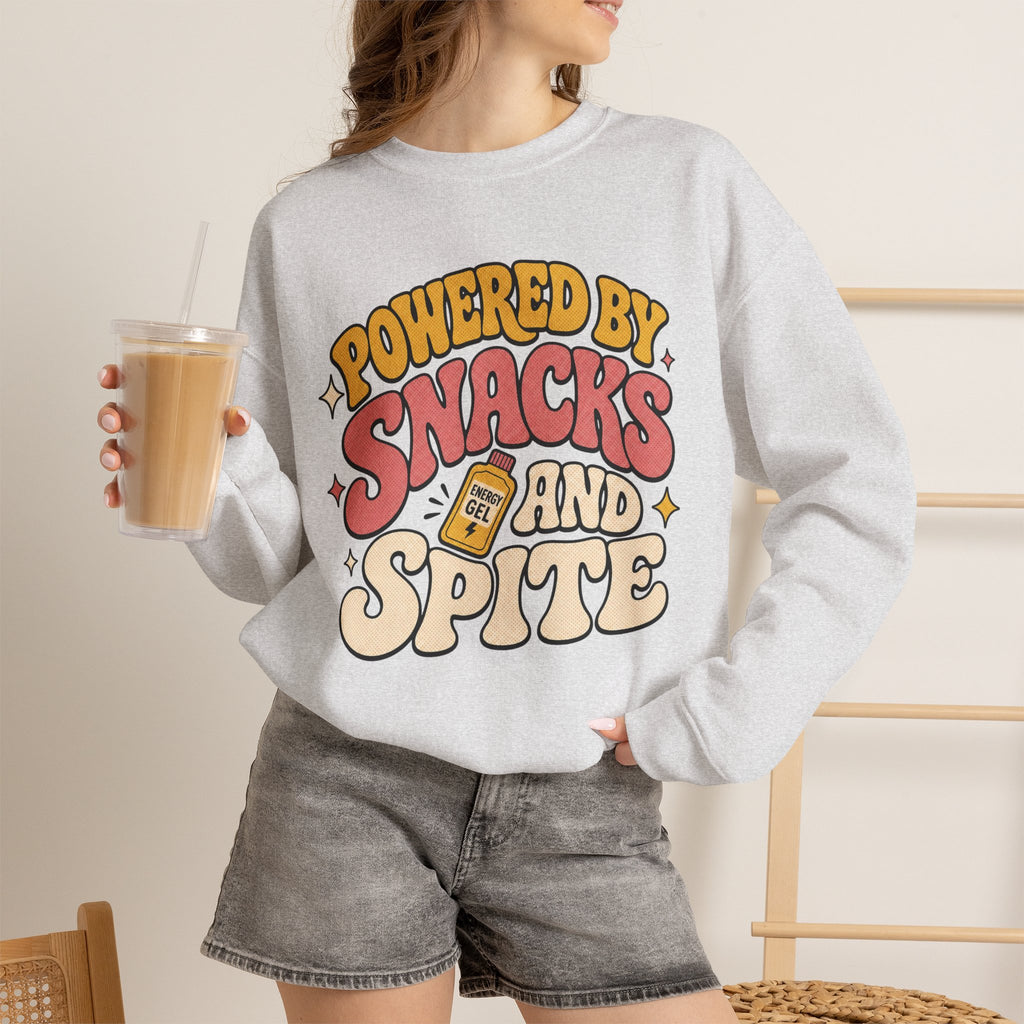 Powered by Snacks and Spite Sweatshirt - Ash - On Model Female
