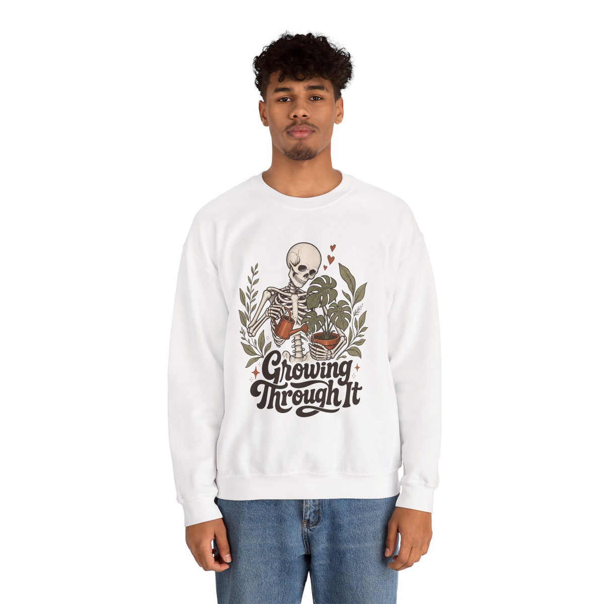 Growing Through It Sweatshirt - White - On Model Male