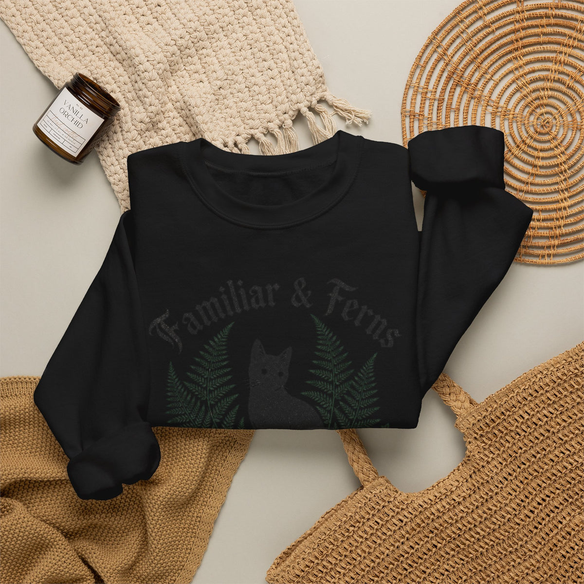 Familiar & Ferns Sweatshirt - Black - Flat Lay