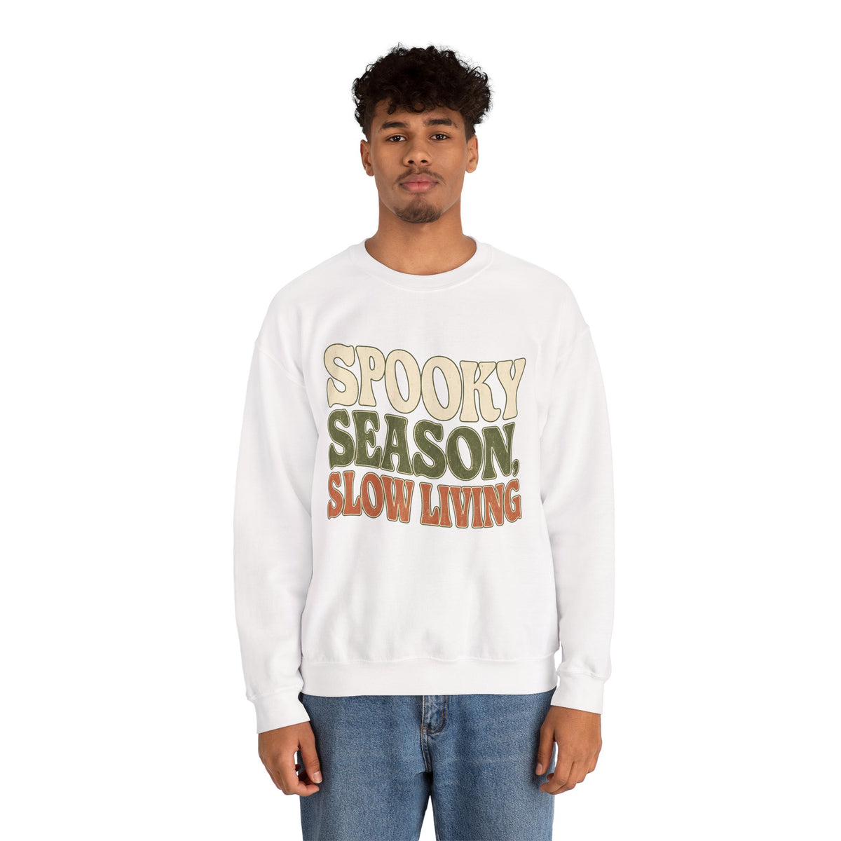 Spooky Season Slow Living Sweatshirt - White - On Model Male