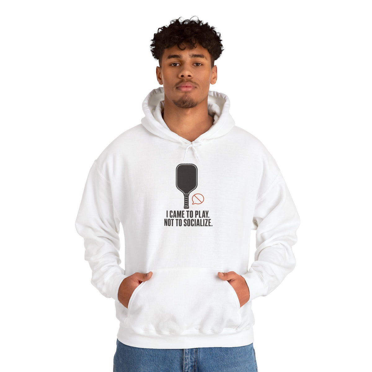 I Came to Play. Not to Socialize. Hoodie - White - On Model Male