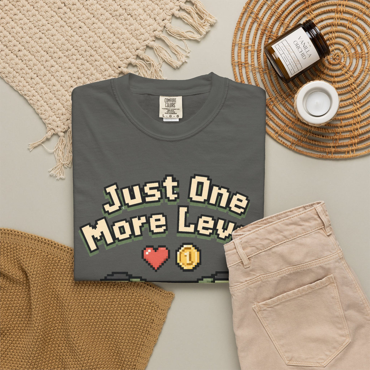 Just One More Level T-Shirt - Pepper - Flat Lay