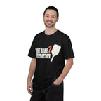 Soft Game? Never Met Her T-Shirt - Black - On Model Male