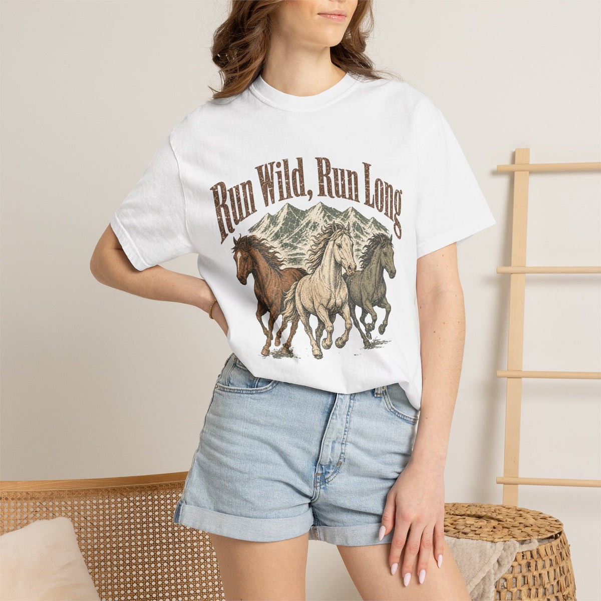 Run Wild Run Long T-shirt - White - On Model Close-Up