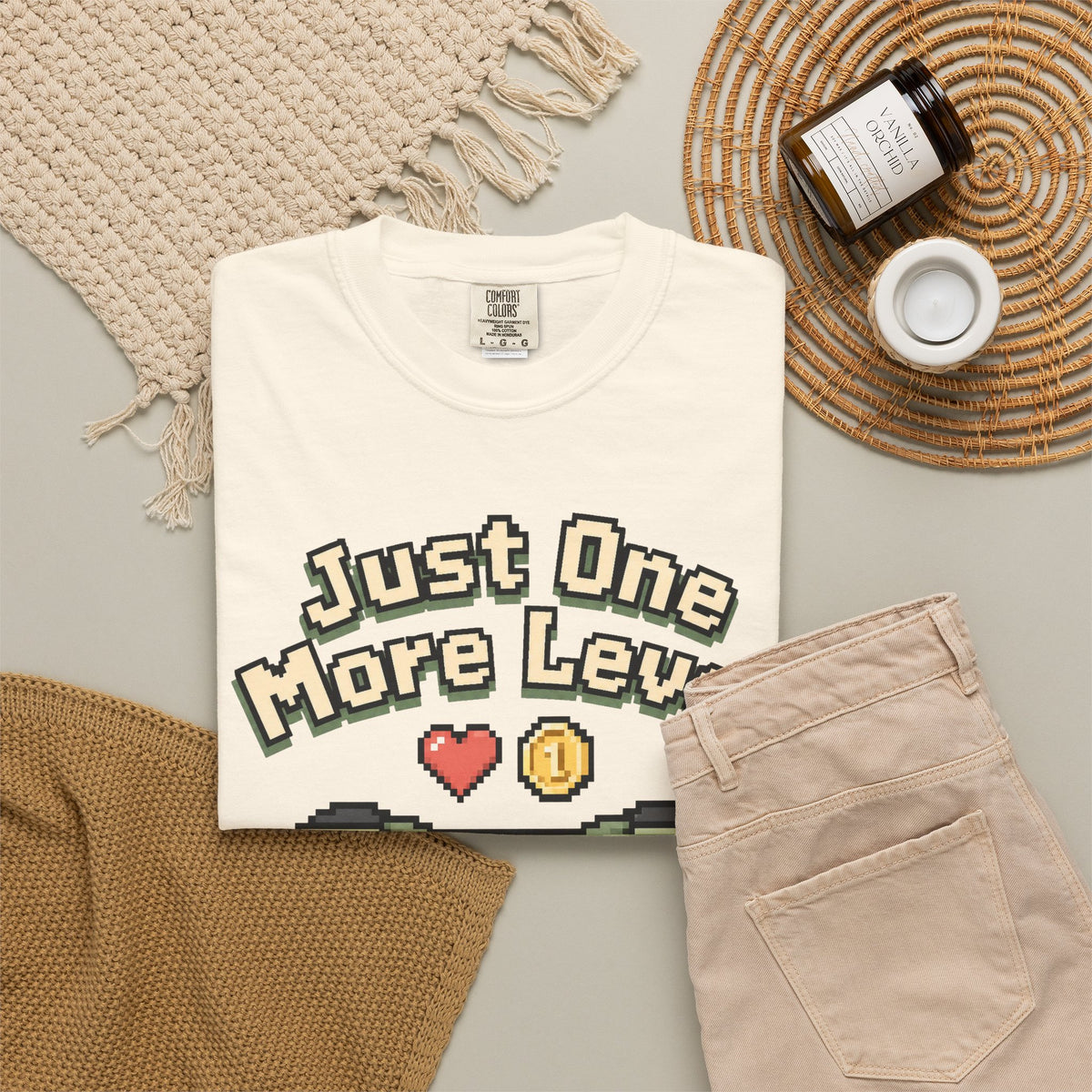 Just One More Level T-Shirt - Ivory - Flat Lay