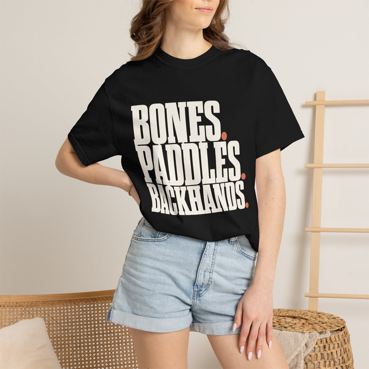 Bones Paddles Backhands T-Shirt - Black - On Model Close-Up