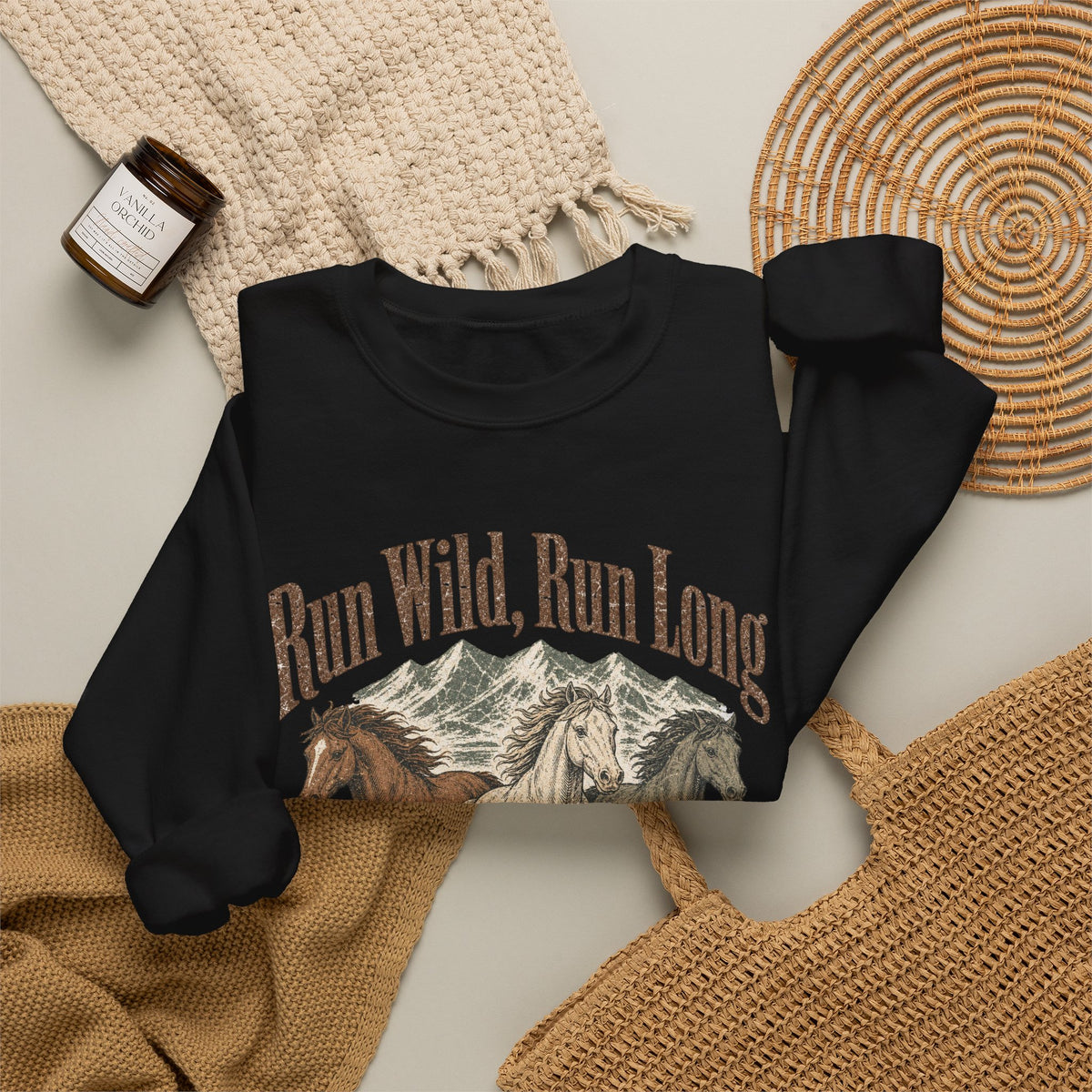 Run Wild Run Long Sweatshirt - Black - Flat Lay