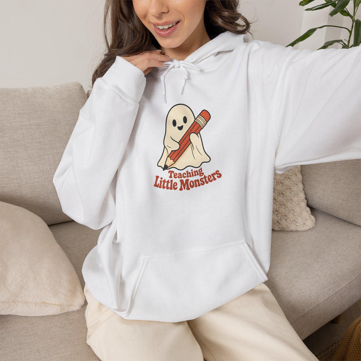 Teaching Little Monsters Hoodie - White - On Model Female