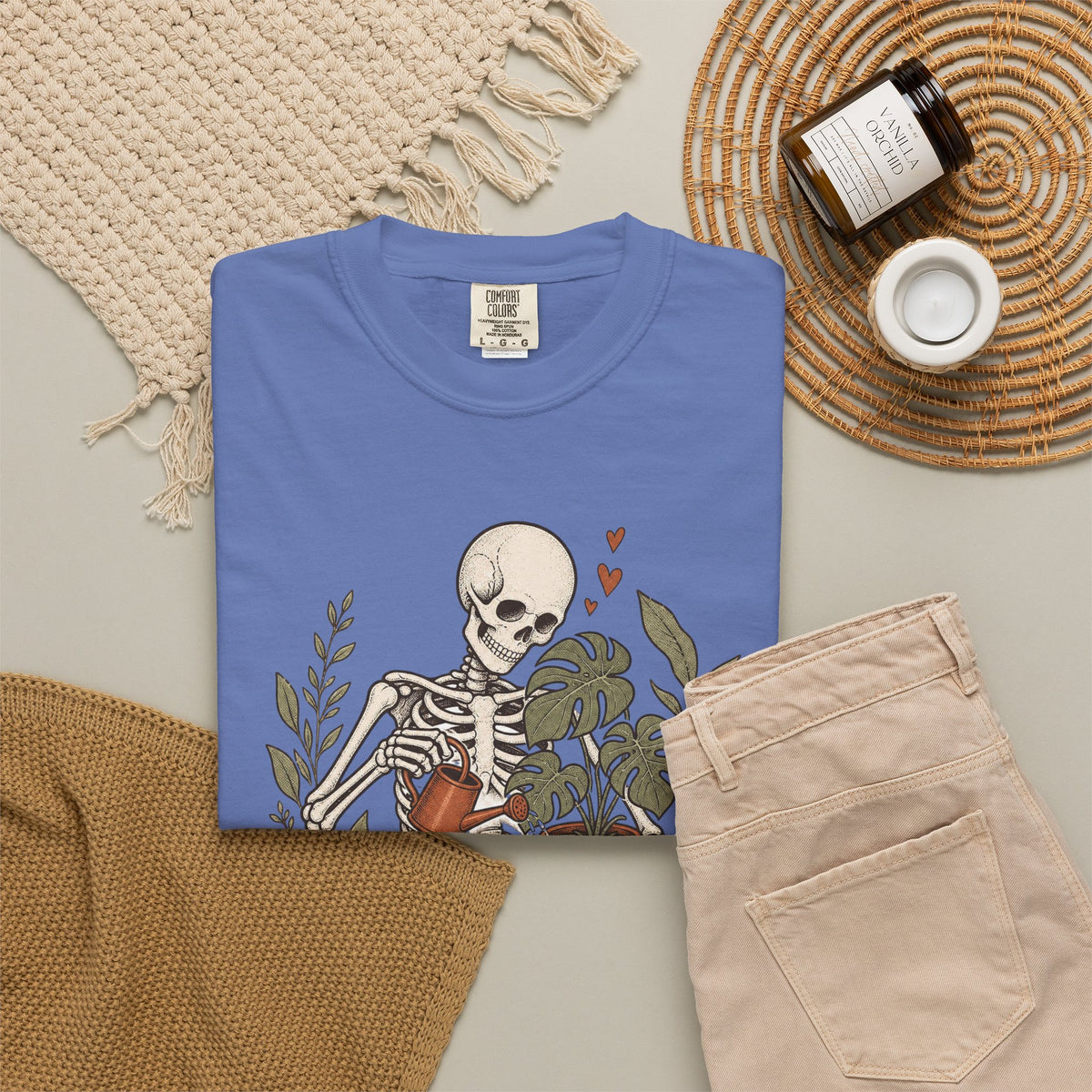 Growing Through It T-shirt - Mystic Blue - Flat Lay