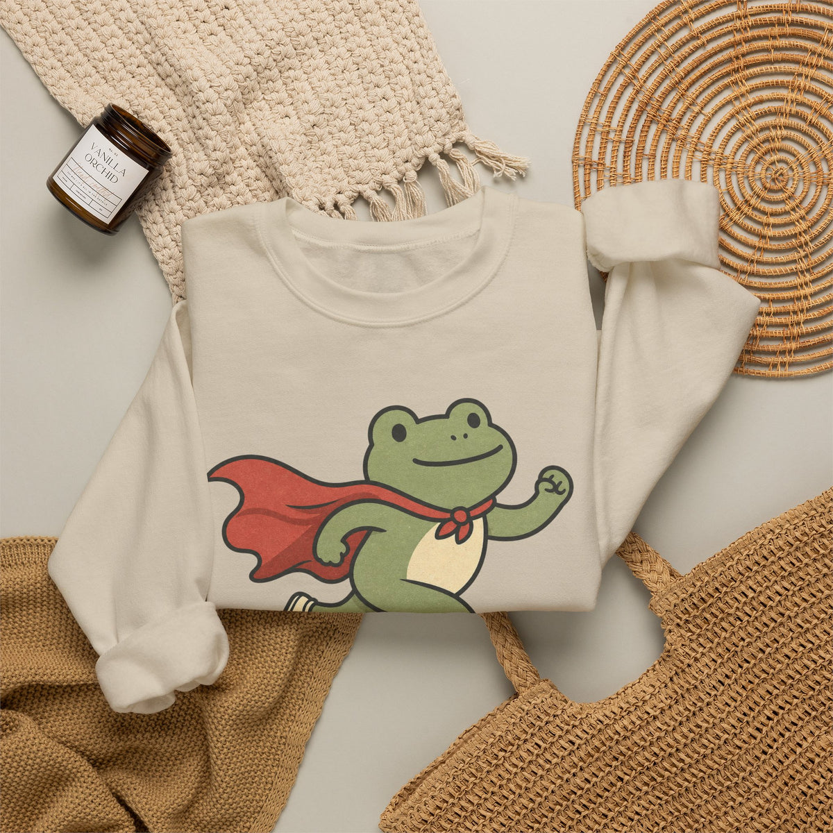 Superhero Frog Running Sweatshirt - Sand - flat lay