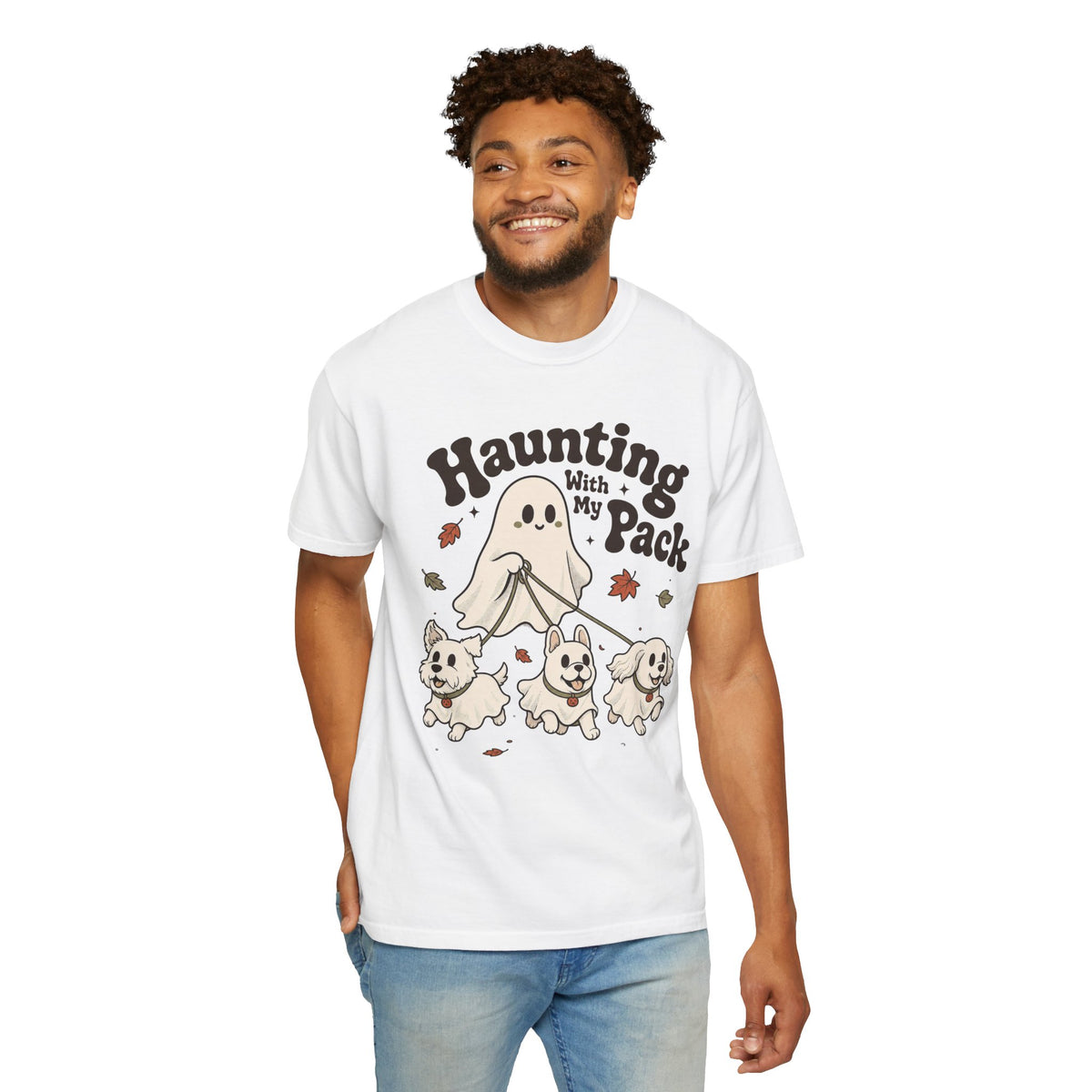 Haunting With My Pack T-shirt - White - on model front