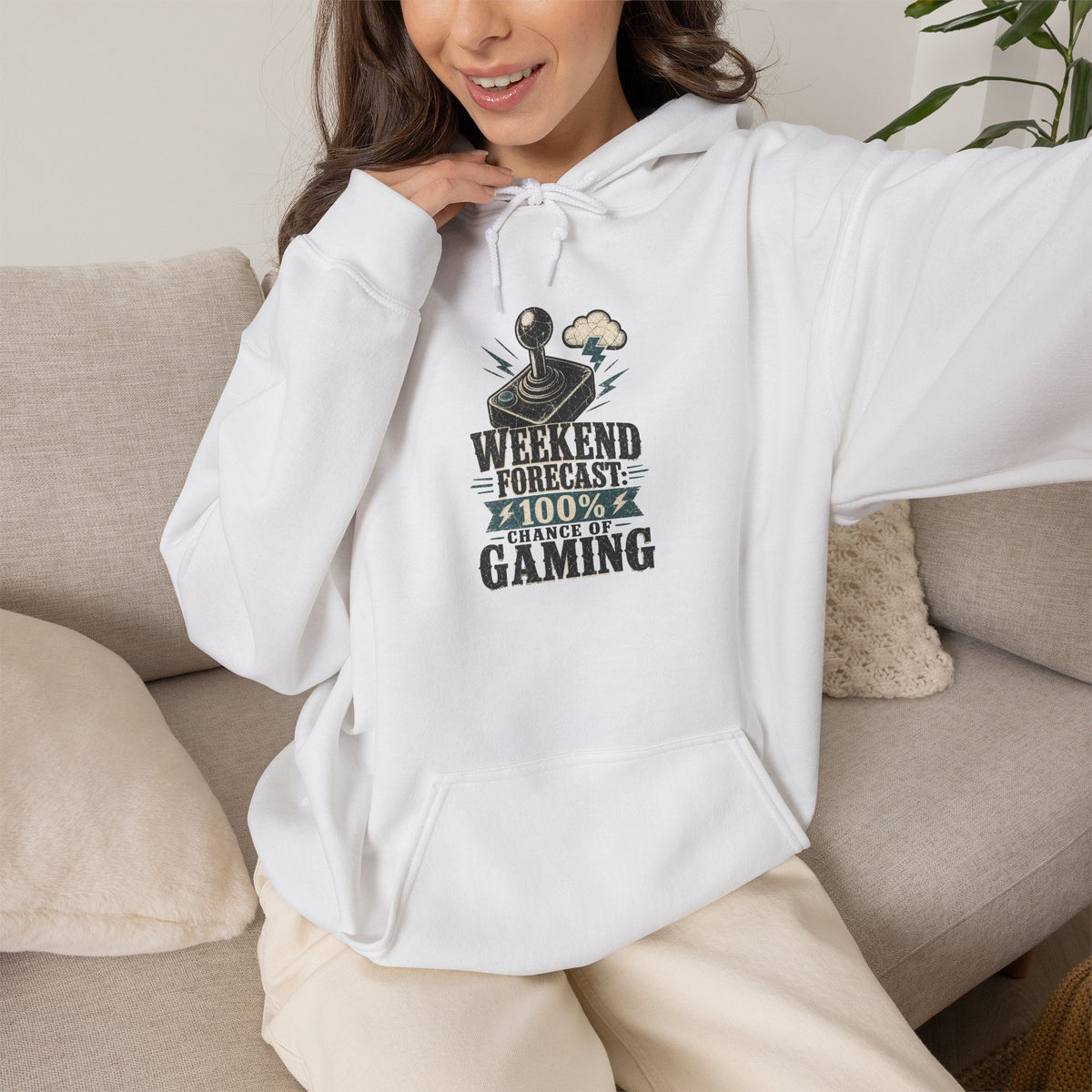 Weekend Forecast 100% Gaming Hoodie - White - On Model Female