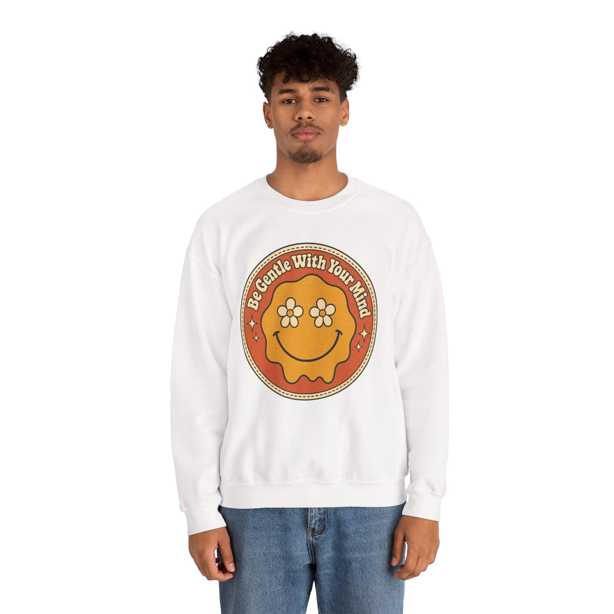 Be Gentle With Your Mind Sweatshirt - White - On Model Male