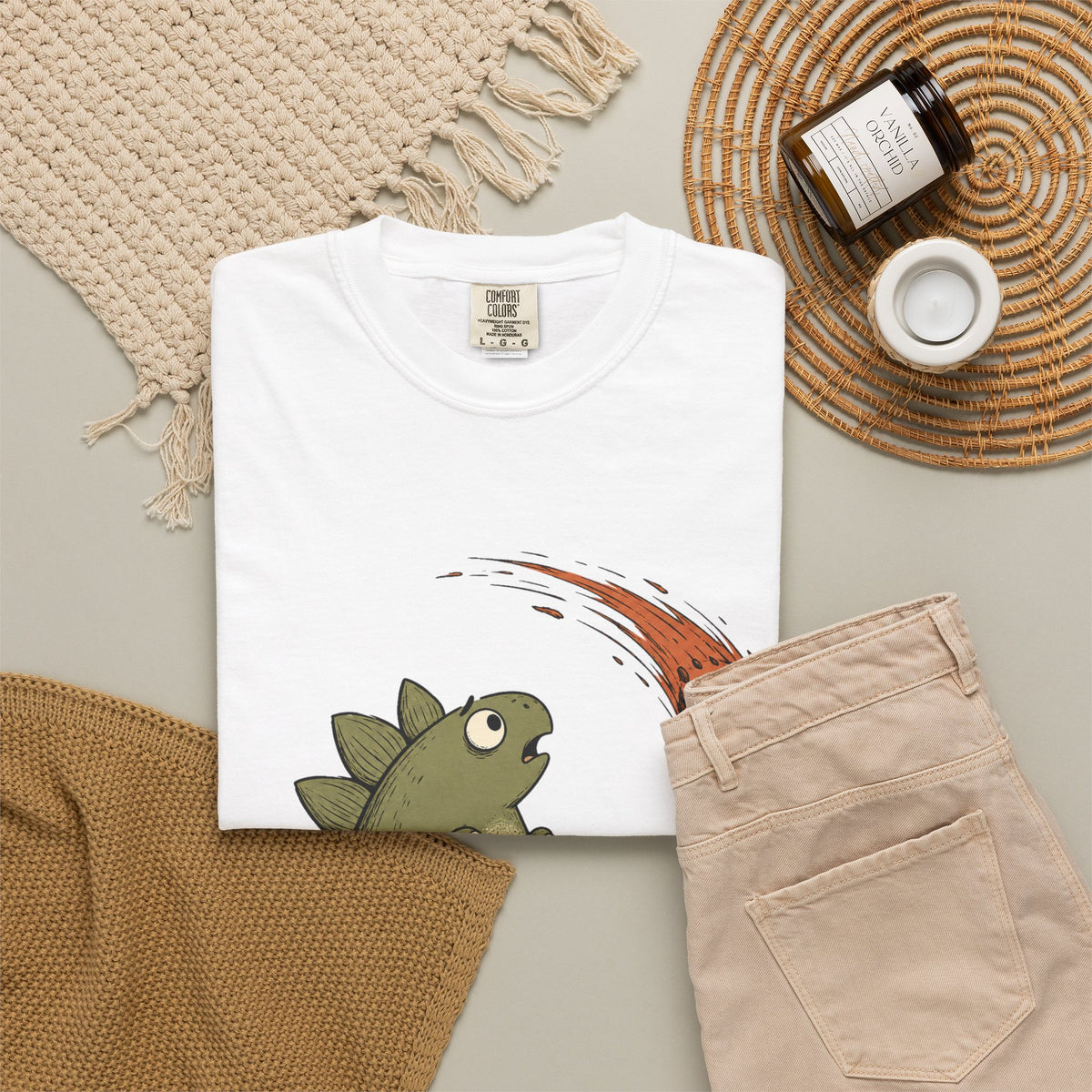 Emotionally I'm the Meteor Dinosaur T-shirt - White - Flat Lay