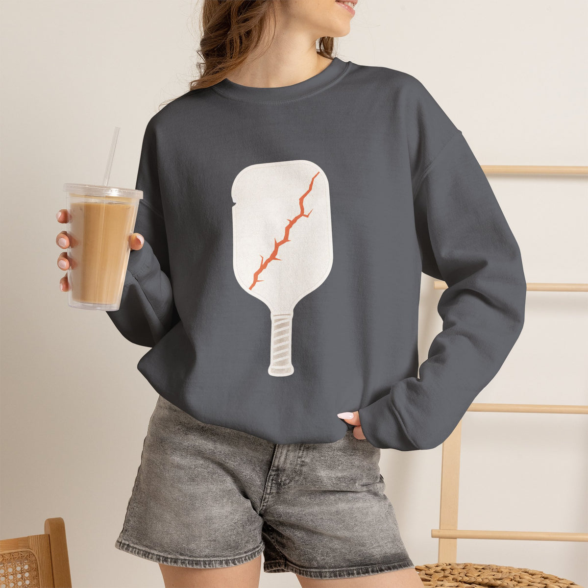 Pickleball Paddle Graphic Sweatshirt - Charcoal - On Model Female