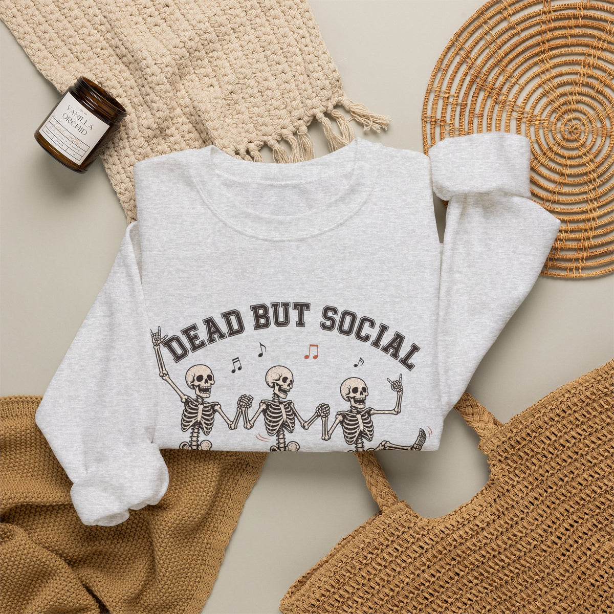 Dead But Social Sweatshirt - Ash - flat lay