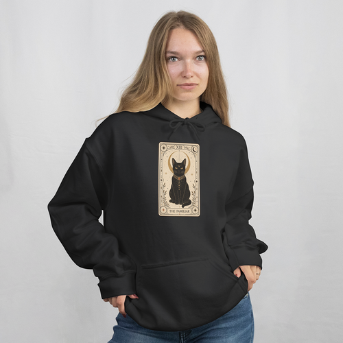 Black Cat Tarot Card Hoodie - Black - on model female