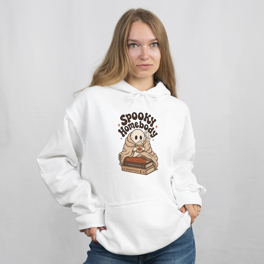 Spooky Homebody Ghost Hoodie - White - on model female