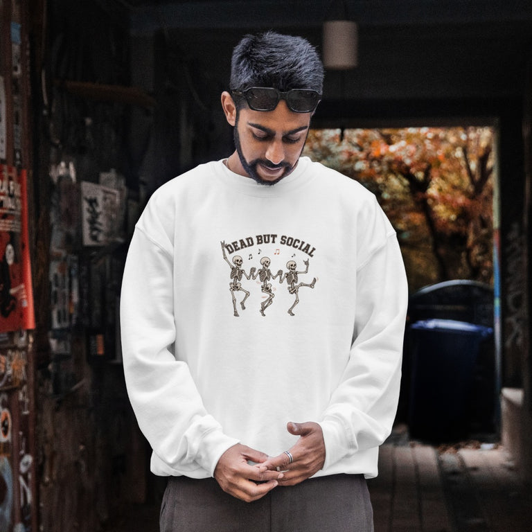Dead But Social Sweatshirt - White - On Model Male