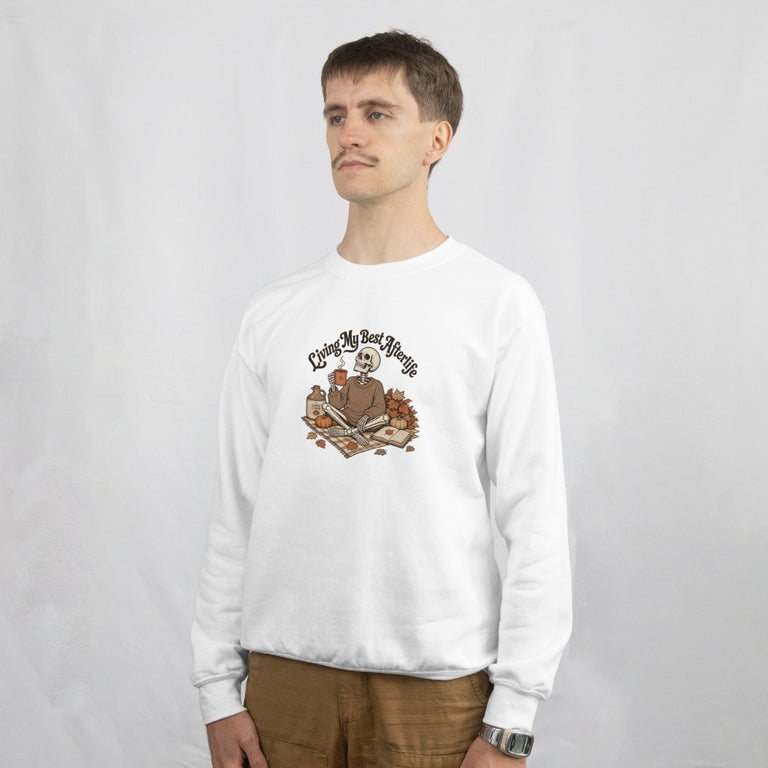 Living My Best Afterlife Sweatshirt - White - On Model Male